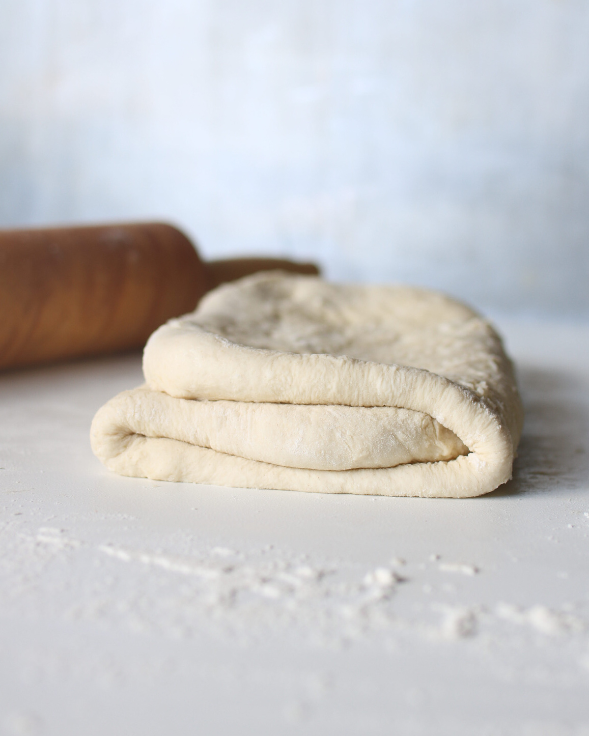 side view of folded rough pastry dough