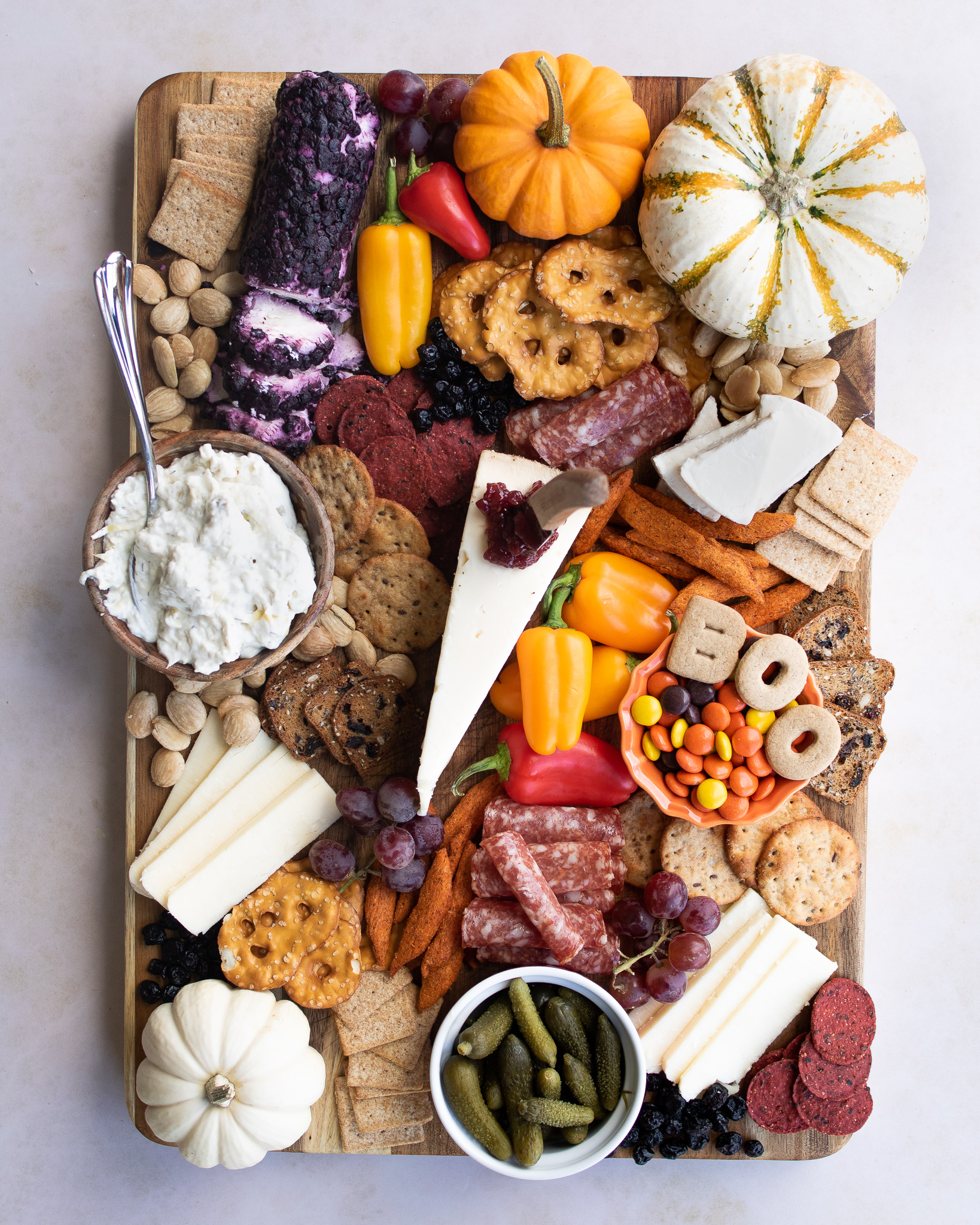 overhead view of charcuterie board
