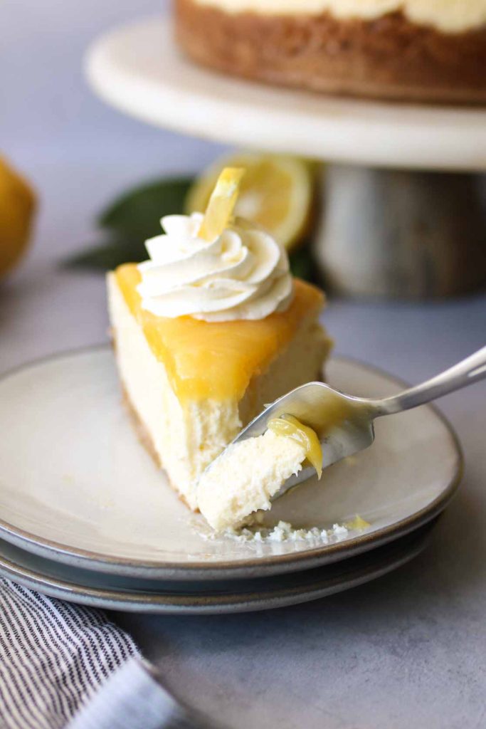 Lemon cheesecake slice close up