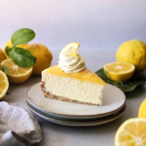 Lemon cheesecake slice close up