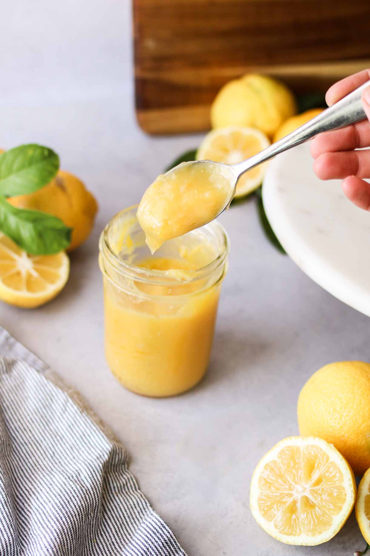 lemon curd dollop on spoon