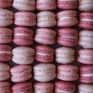 pink macarons stacked