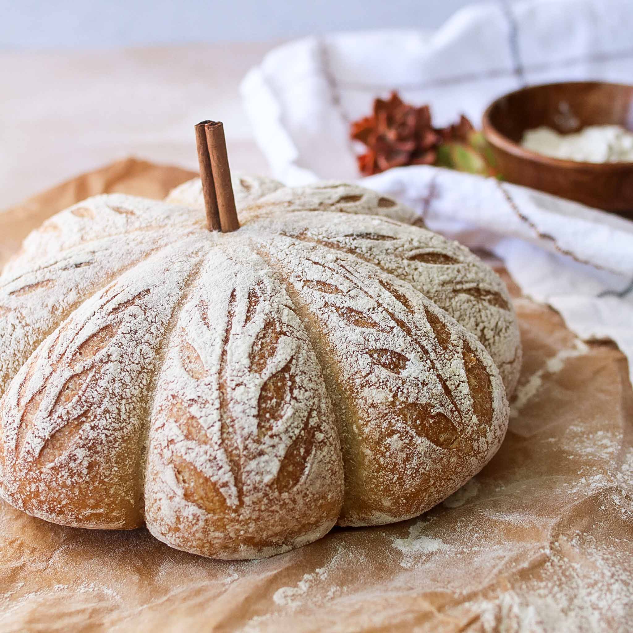 pumpkin shaped artisan bread loaf