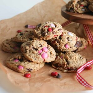 pile of valentine's monster cookies