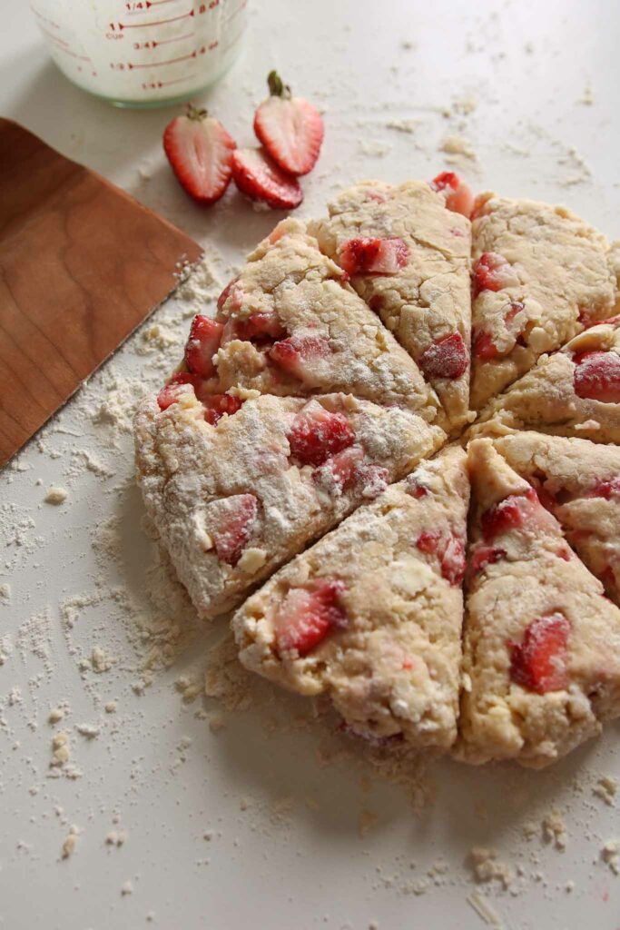 strawberry scone dough cut